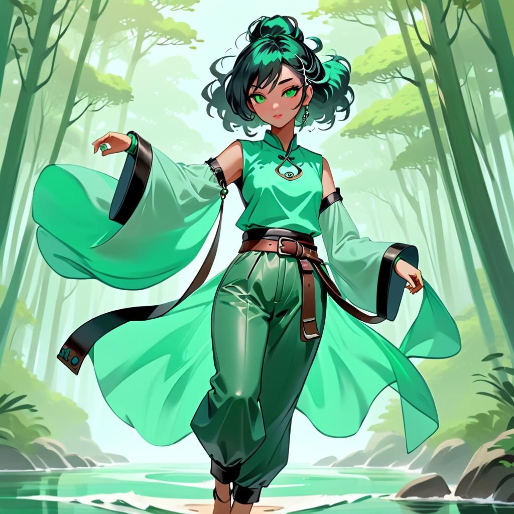 Stylized Chinese Girl in Forest with Flowing Sleeves
