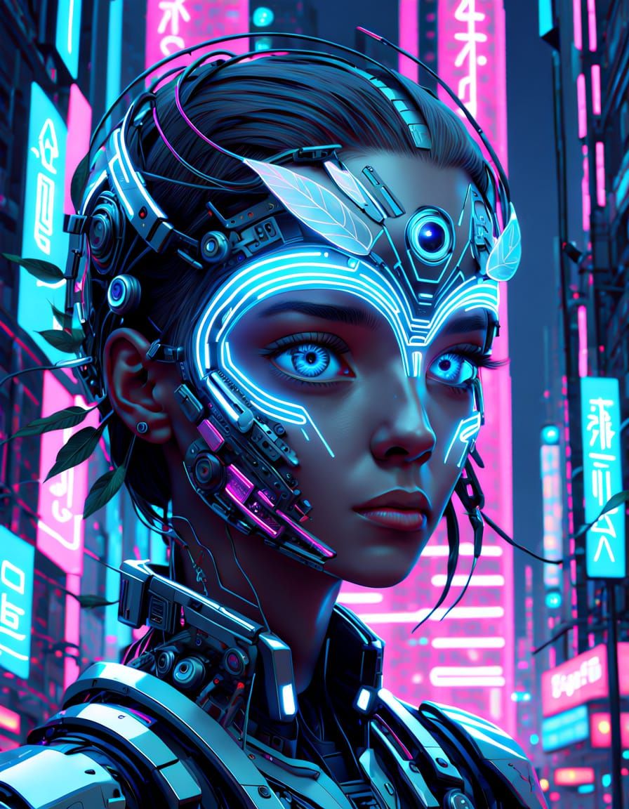 Cyberpunk AI Avatar in Neon Cityscape