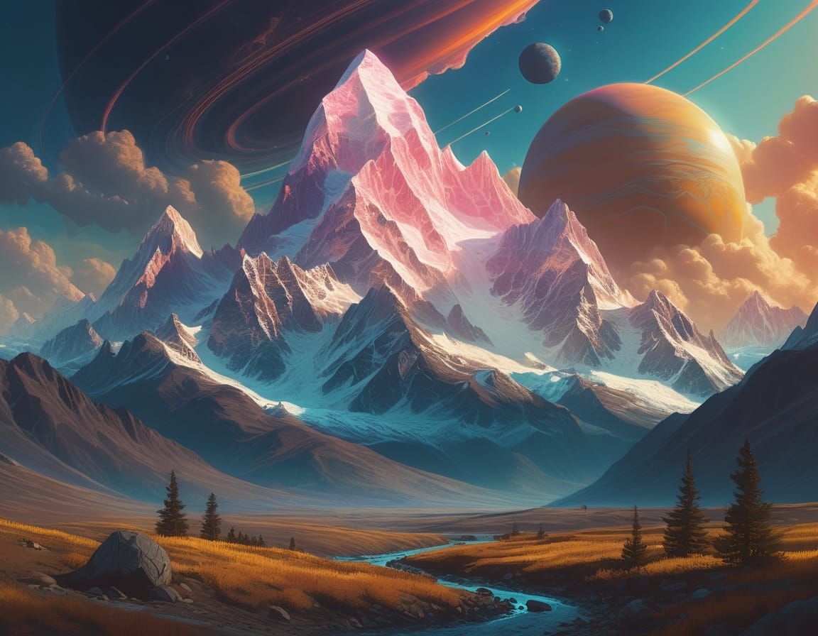 Himalayan Peaks Transform into Cosmic Nebula: Digital Art