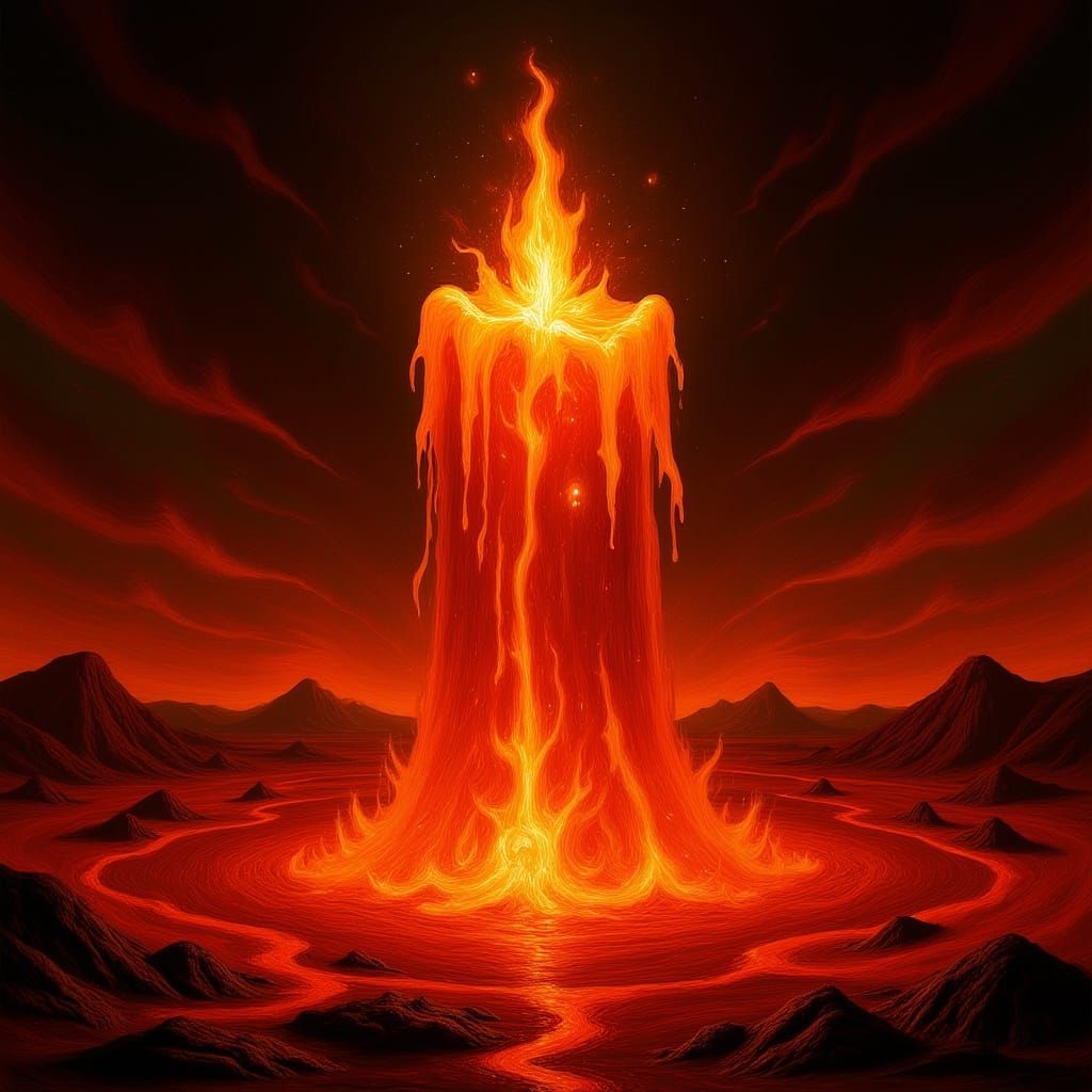 Fiery Candle in Volcanic Crater: Dark Fantasy Art