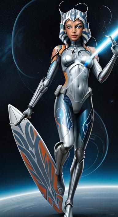 Ahsoka as Silver Surfer in Cosmic Comic Art