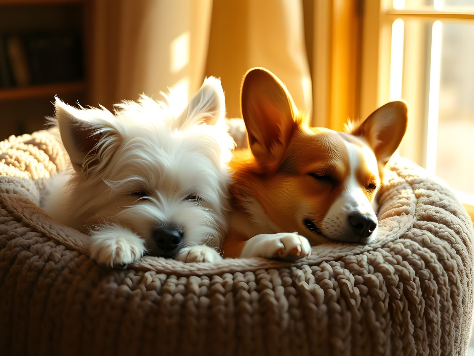 Twin Canine Slumber in Warm Cinematic Light