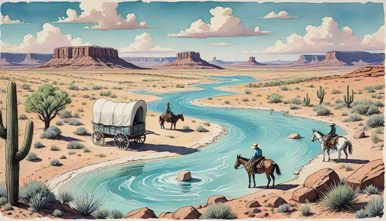 Cowboys Bathing in Arizona Desert Landscape