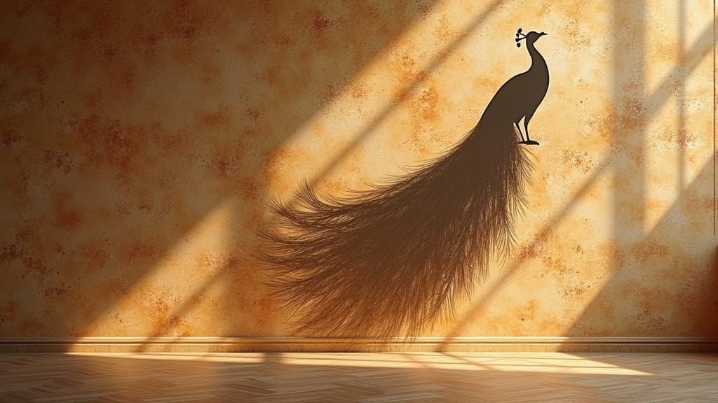 Peacock Shadow Projection on Woodchip Wall