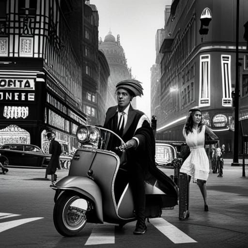 Lambretta Scooters in Piccadilly: Art Deco Film Noir