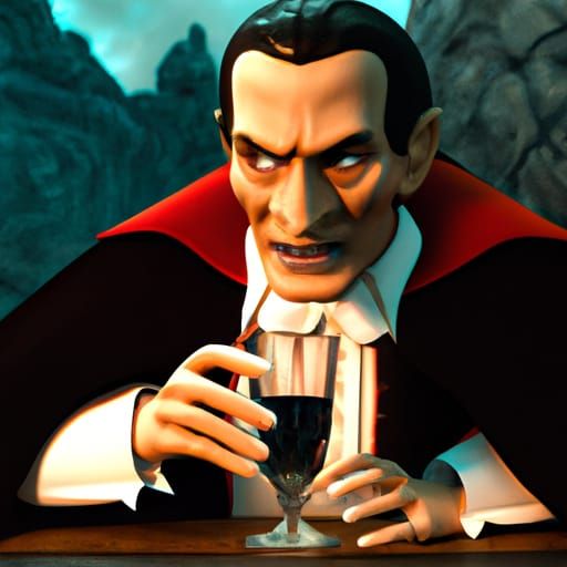 Hyperrealistic Dracula Drinking Blood, CGI Concept Art