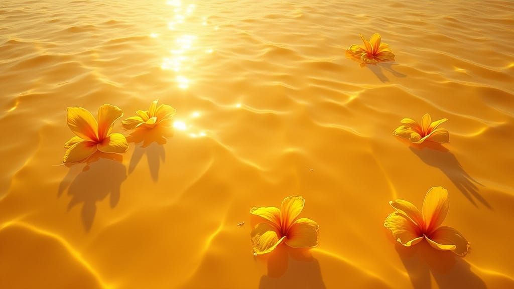 Golden Water and Sand with Plumeria Flowers