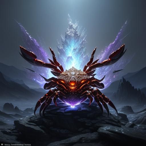 Diamond Fire Crab in Dark Fantasy Landscape