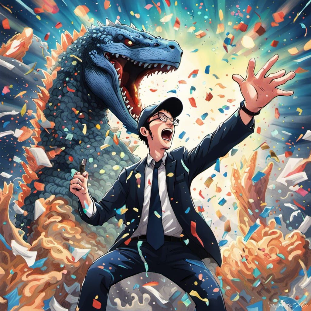 Nostalgia Critic Rides Godzilla: Anime-Style Art