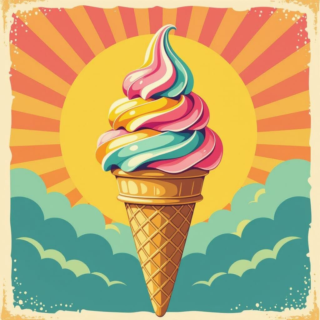 Colorful Ice Cream Cone in Surreal Art Style