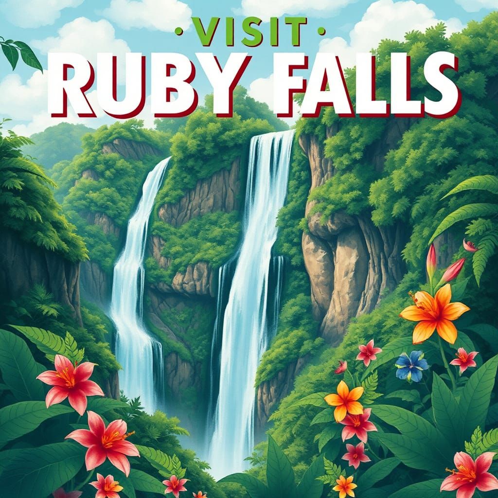 Visit Ruby Falls: Vintage Travel Poster Art