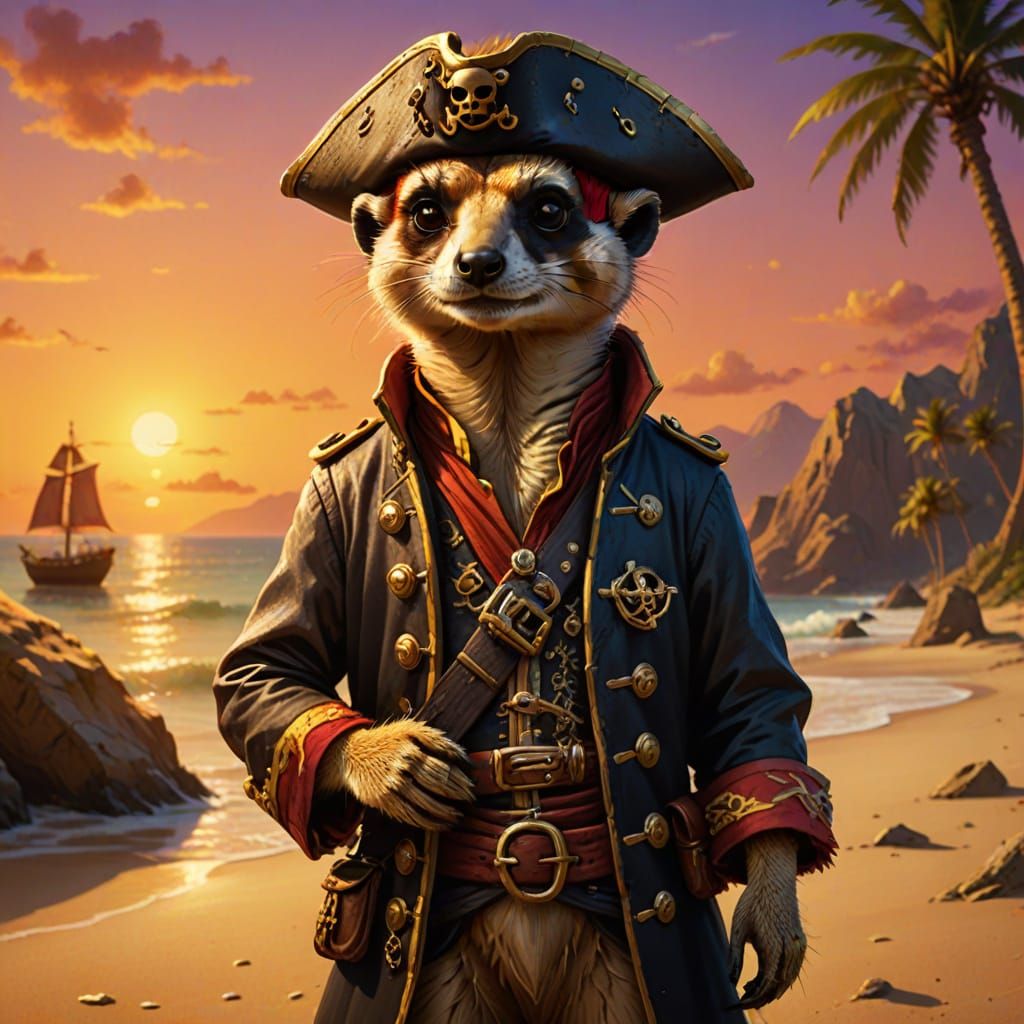 Pirate Meerkat on a Beach in Digital Art