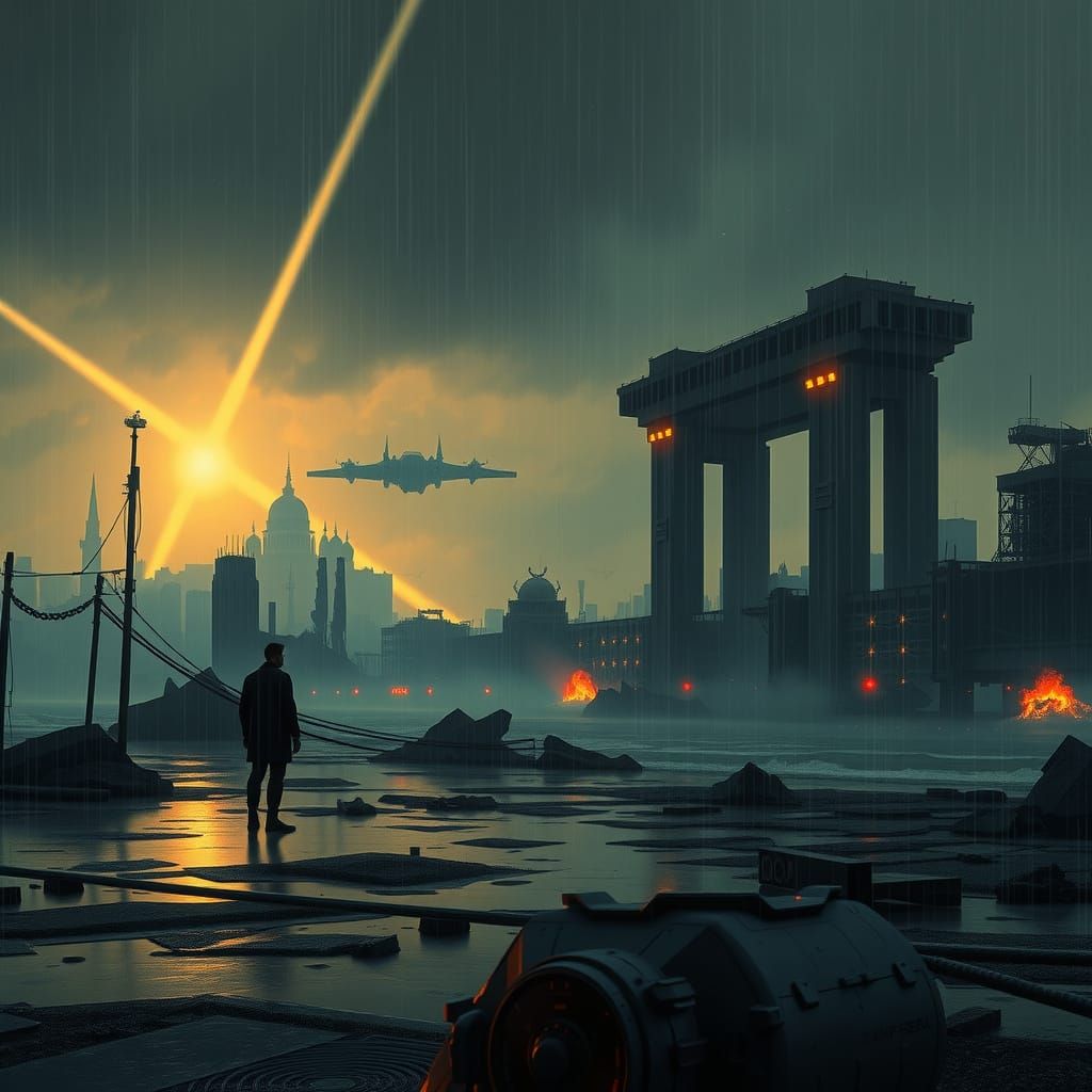 Futuristic Cityscape in a Dystopian World