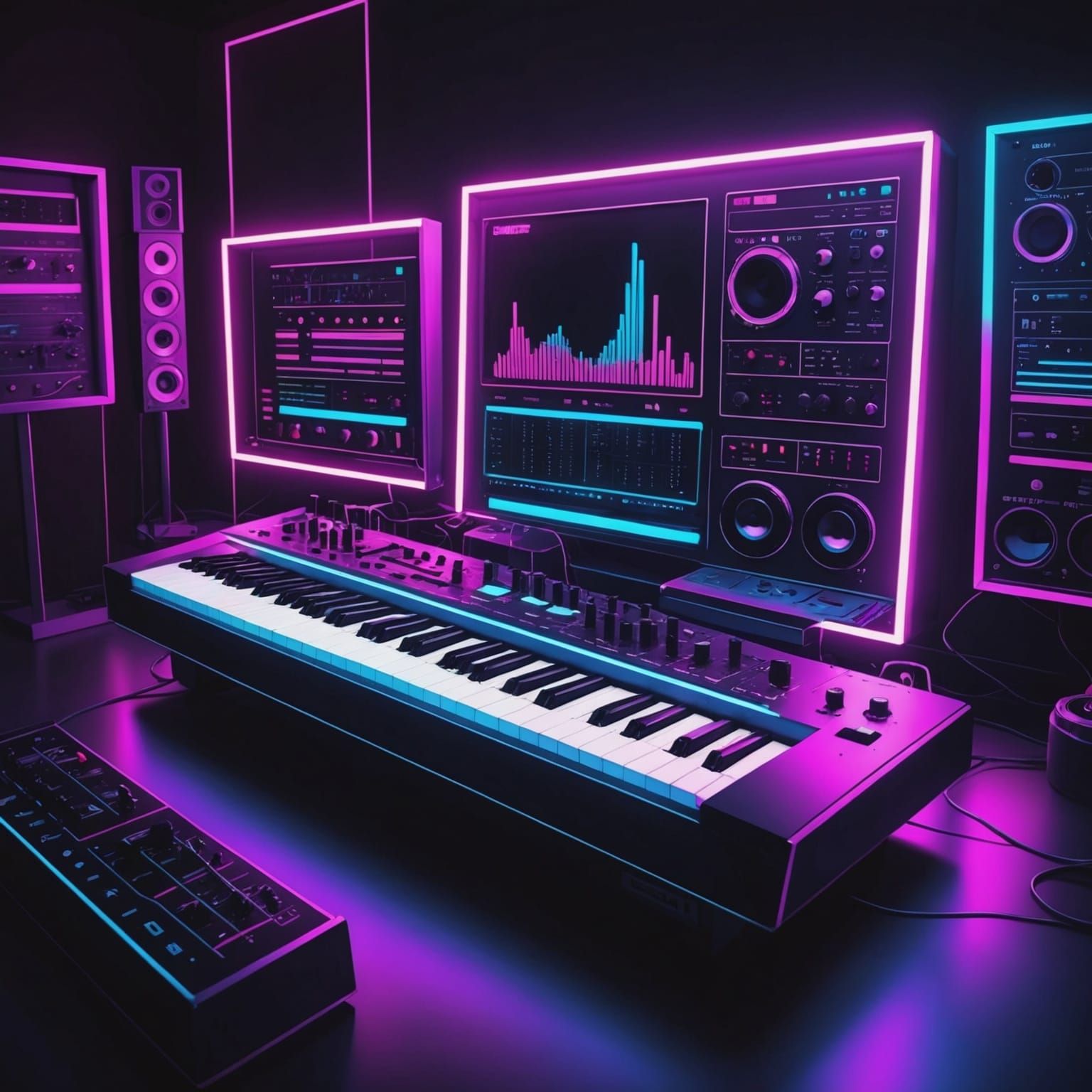 Synthwave Musical Instruments in Neon Light