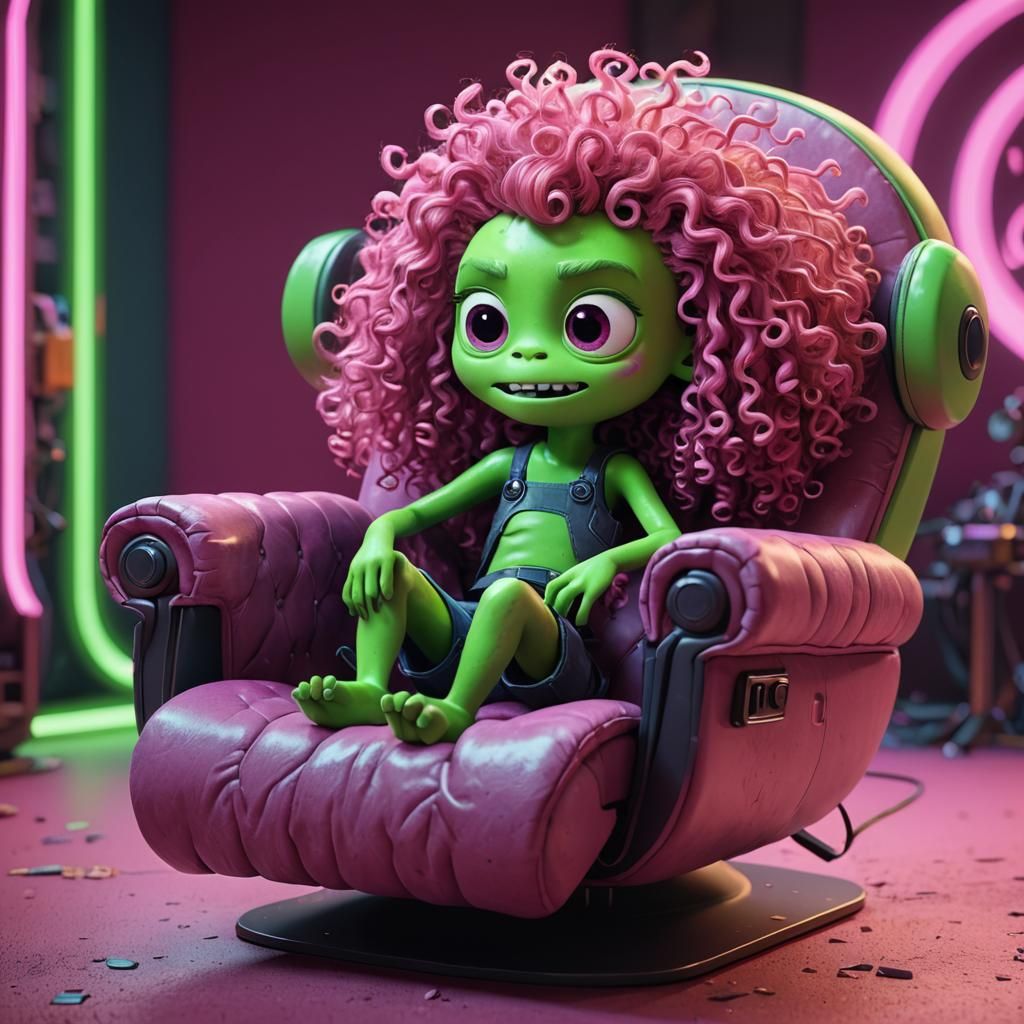 Colorful Monster in Recliner, 3D Digital Art