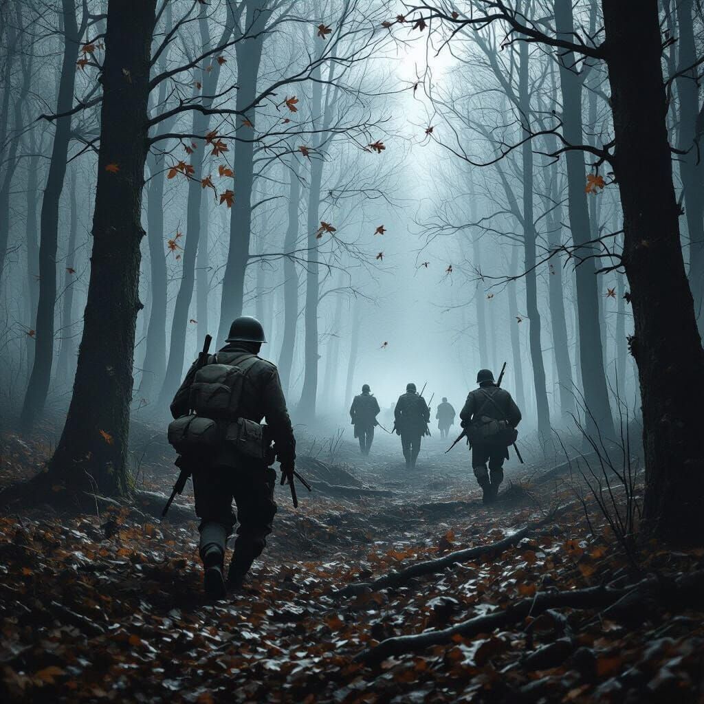 WWII Forest Battlefield in Cinematic Matte Painting Style