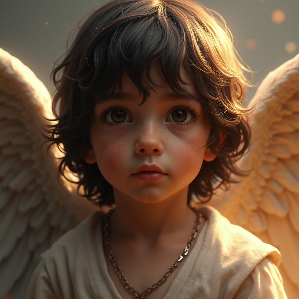 Angel Child with Dark Eyes Portrait in Triadic Colors