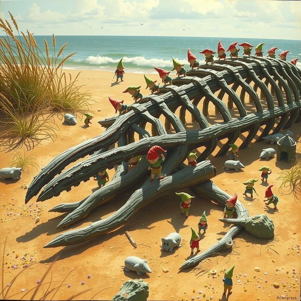 Gnomes Explore Forest Clearing in Dreamlike Style