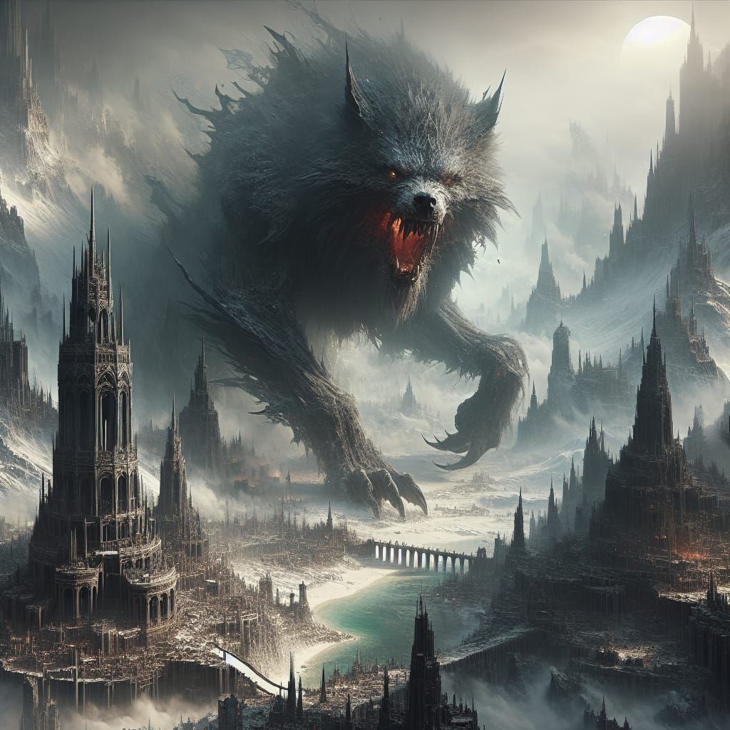 Terrifying Wolf Monster in Epic Digital Painting