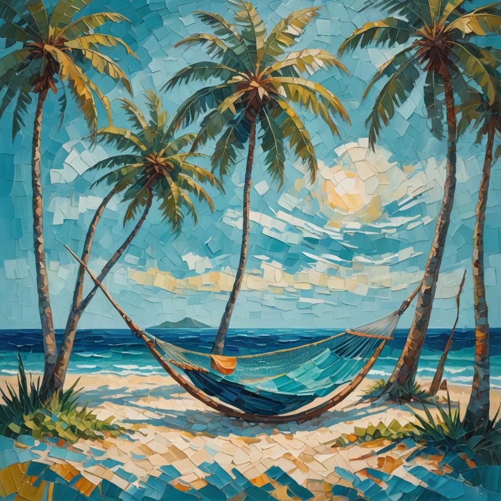 Island Hammock in Neo-Impressionistic Oil Painting