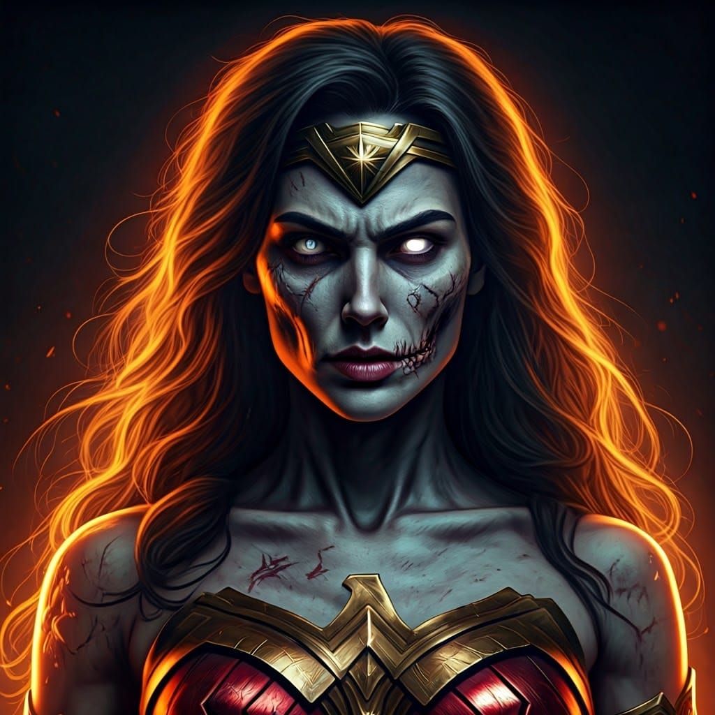 Zombie Wonder Woman Portrait in Art Nouveau Style