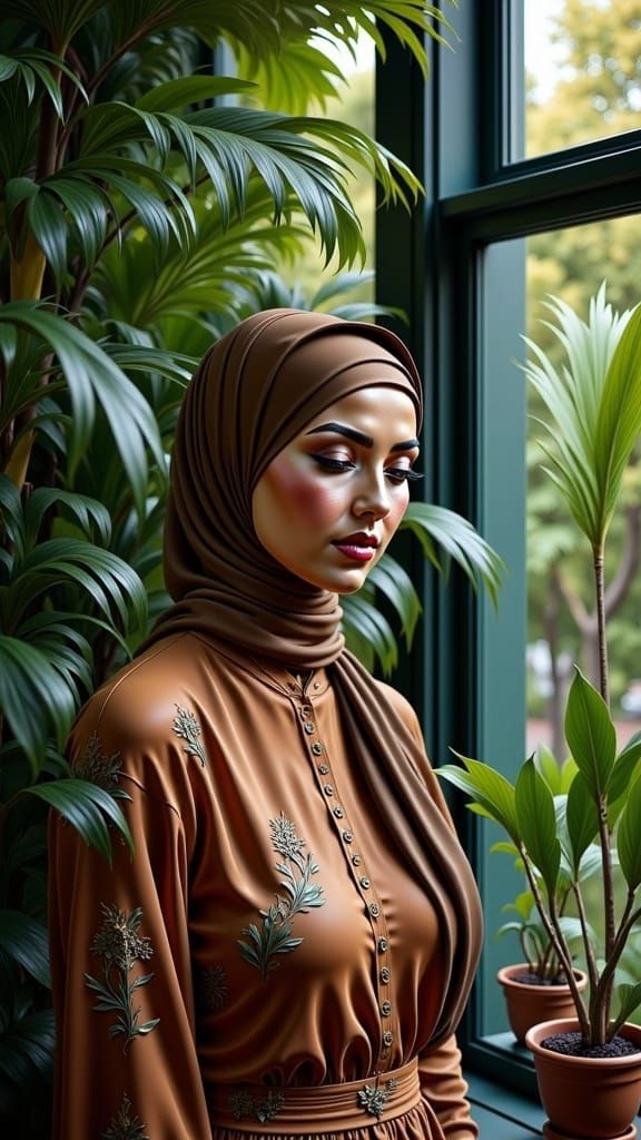 Hyperrealistic Portrait of a Hijabi Woman in a Victorian Pal...