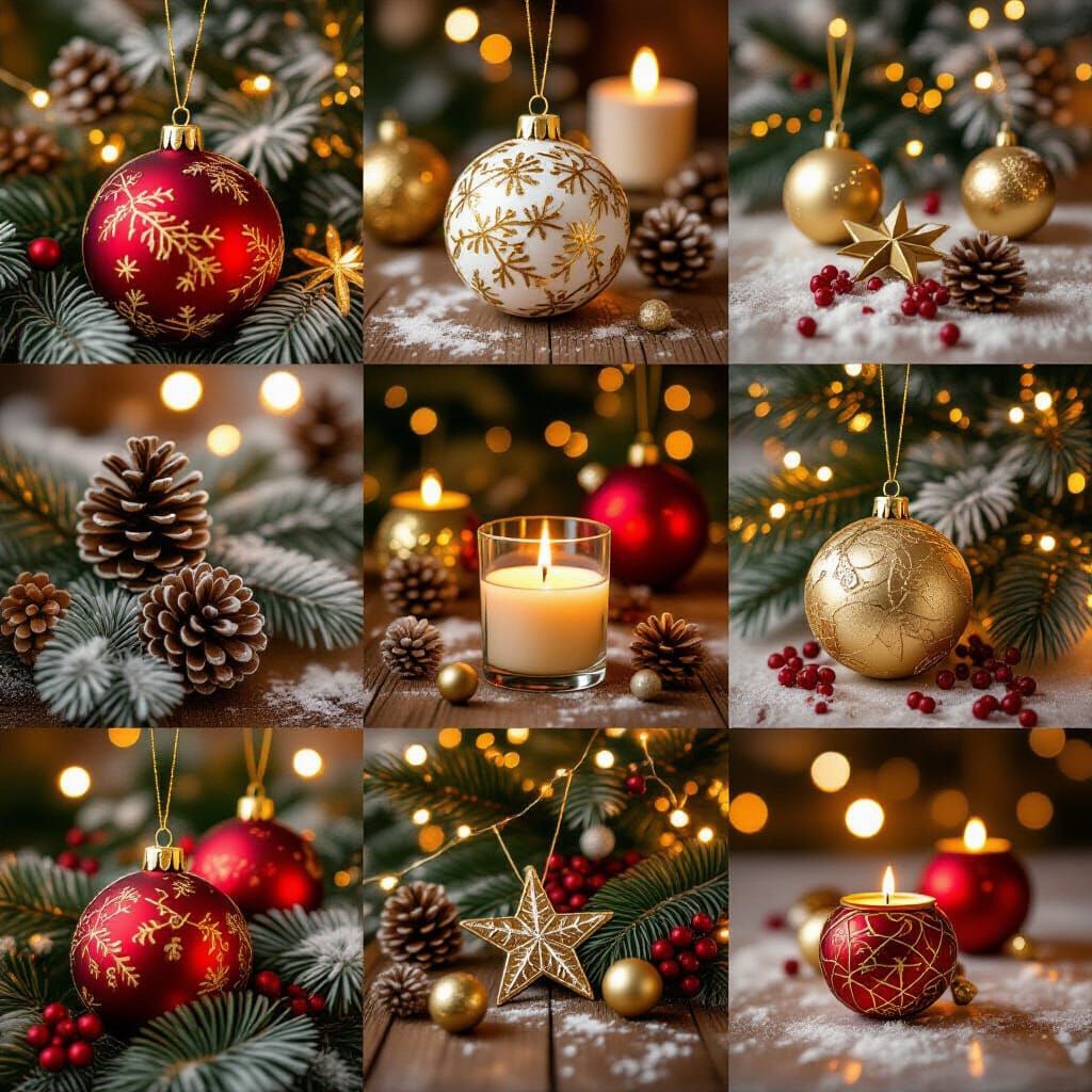 Festive Christmas Collage with Bokeh and Natural Light
