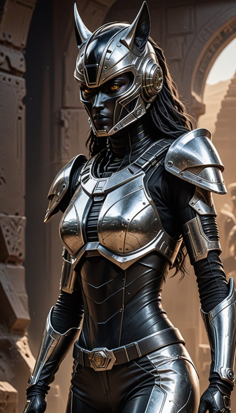 Ethereal Warrior in Futuristic Armor