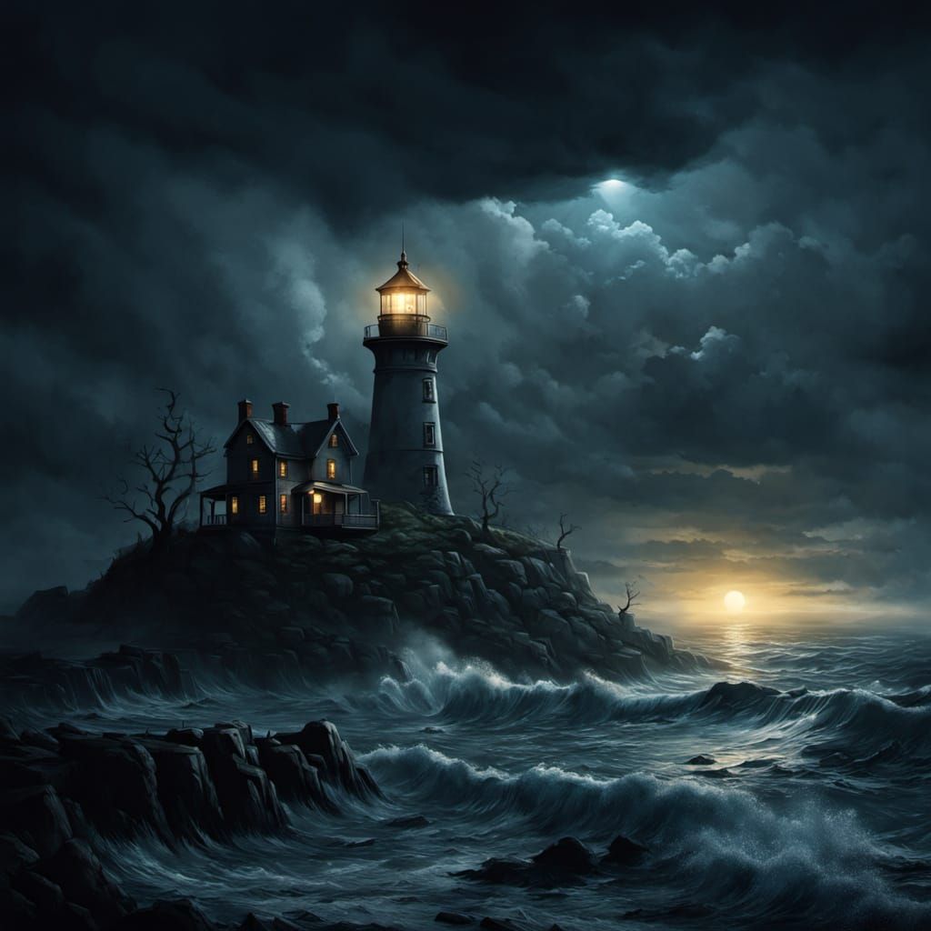 Lighthouse Under Attack in Dark Fantasy Style