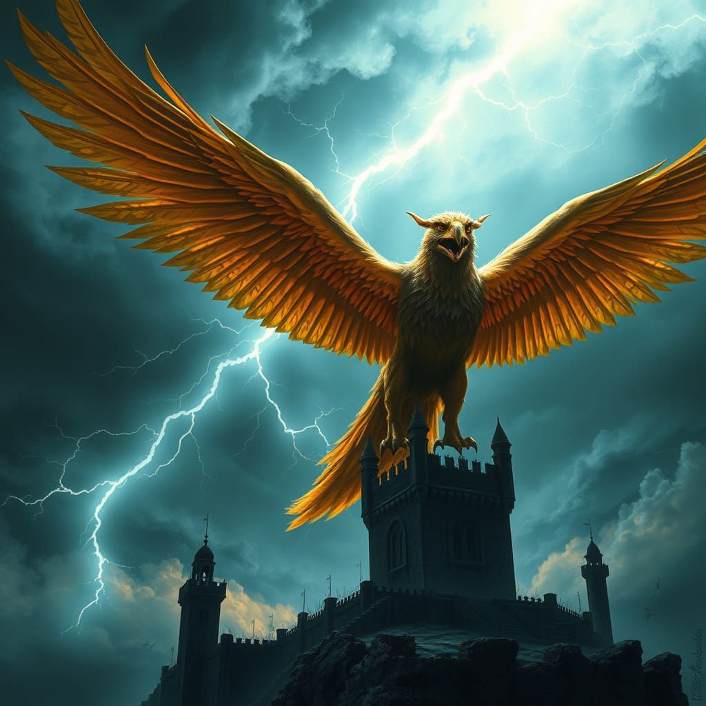 Majestic Griffin Soars Through Stormy Sky in Hyperrealistic ...