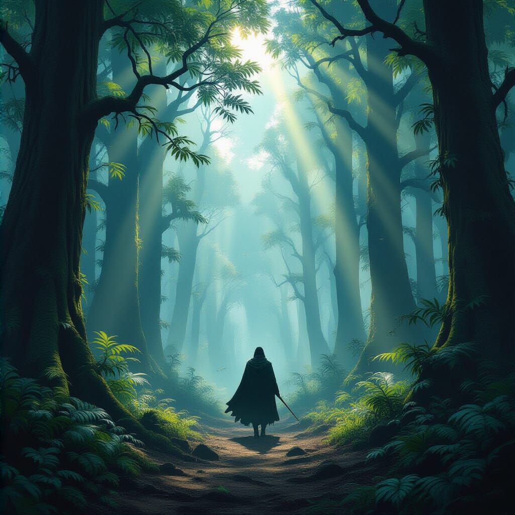 Epic Forest Wanderer Concept Art in Flat Color