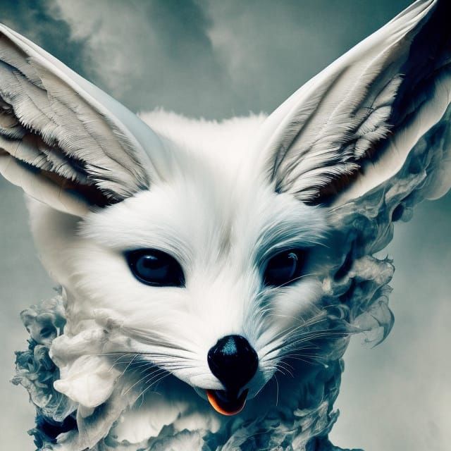 Fennec Pigeon Portrait in Inkblot Art Style