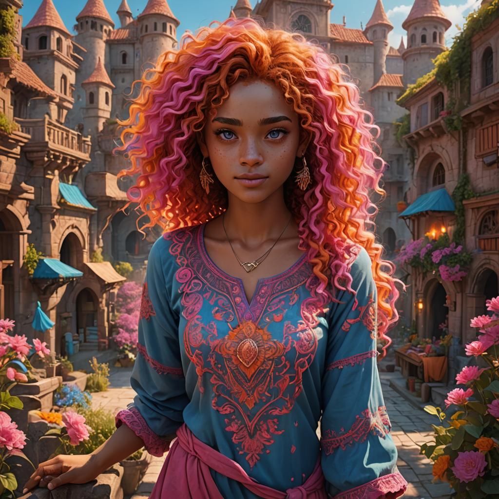 Teenage Girl with Colorful Hair, Fantasy Art