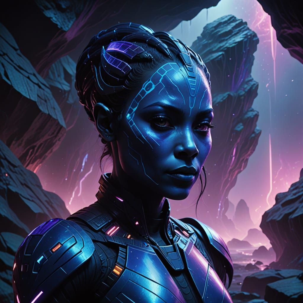 Asari in Neon-Lit Cave