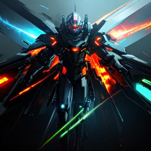 Futuristic Robot Soldier in Galactic Neon Fire