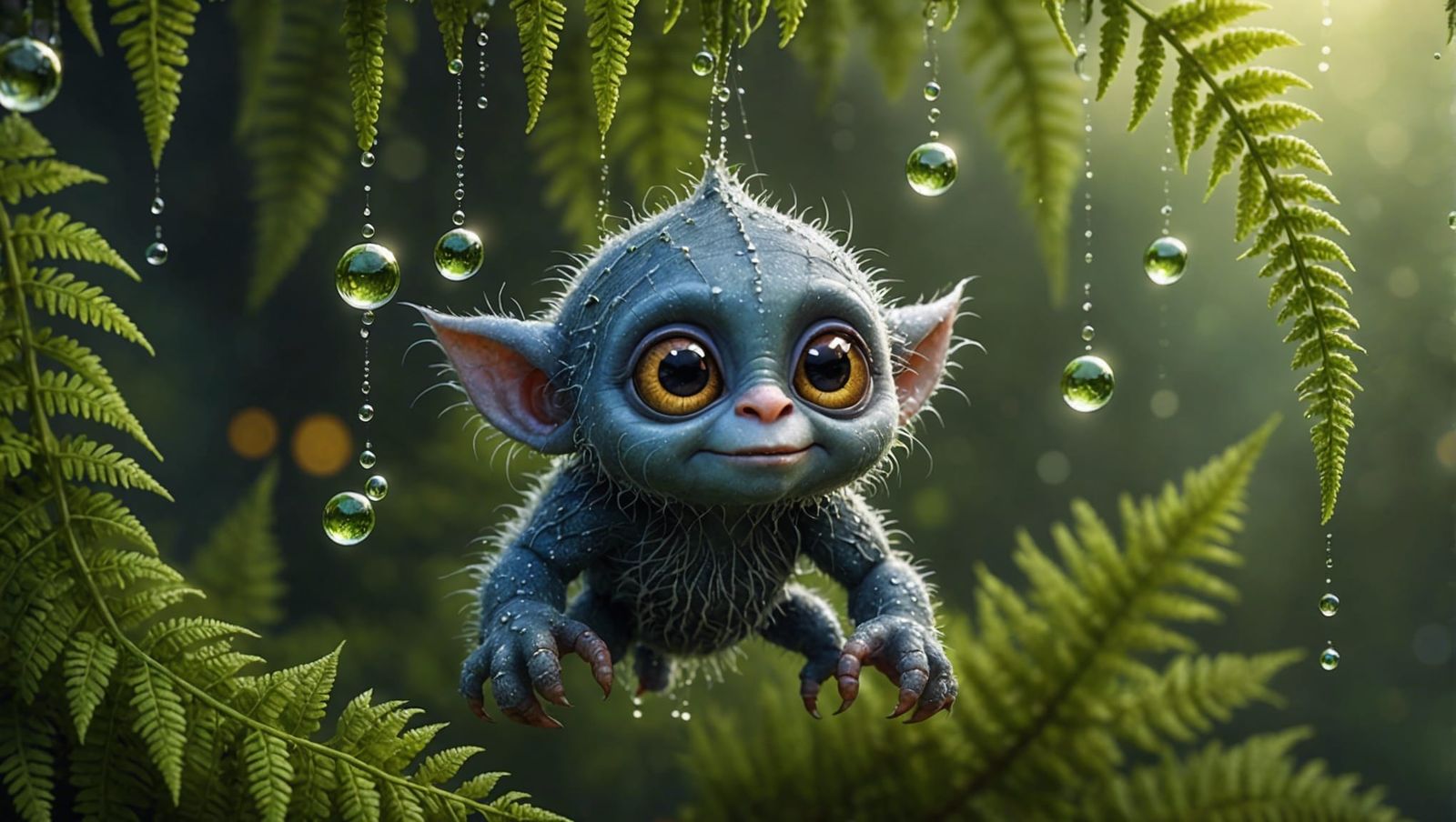 Cute Troll with Dew Drops, Digital Fantasy Art