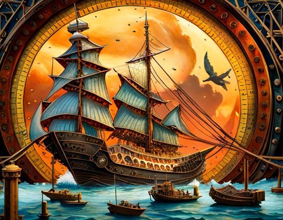Colorful Steampunk Sailing Ship: A Fantasycore Masterpiece