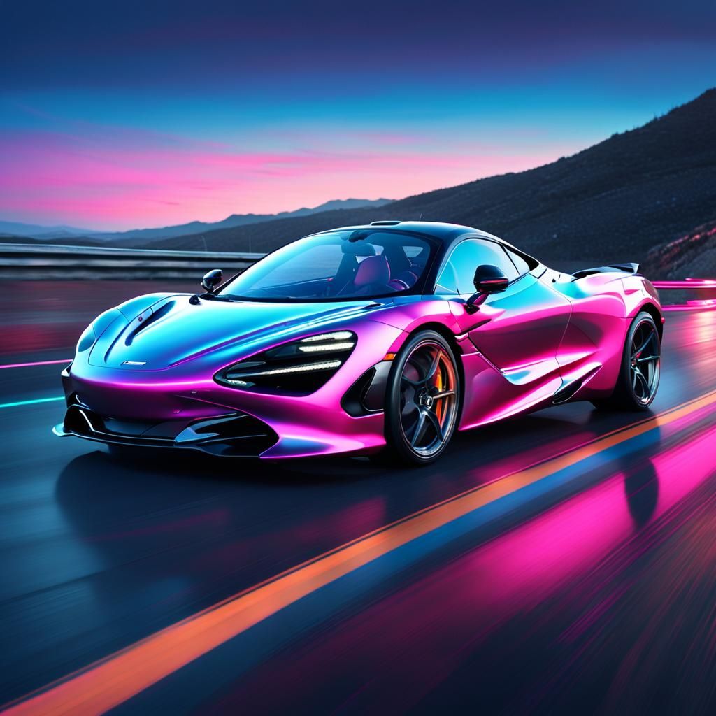 McLaren 720s Races Down Neon Highway at Dusk