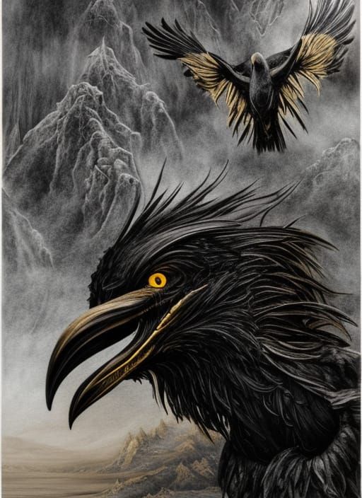 Monstrous Raven-Wolf Valravn in Ethereal Graphite Art
