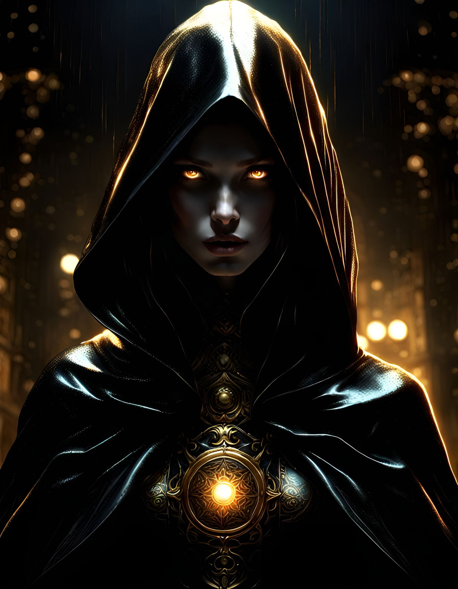 Shadowy Woman with Golden Eyes in Anime Style