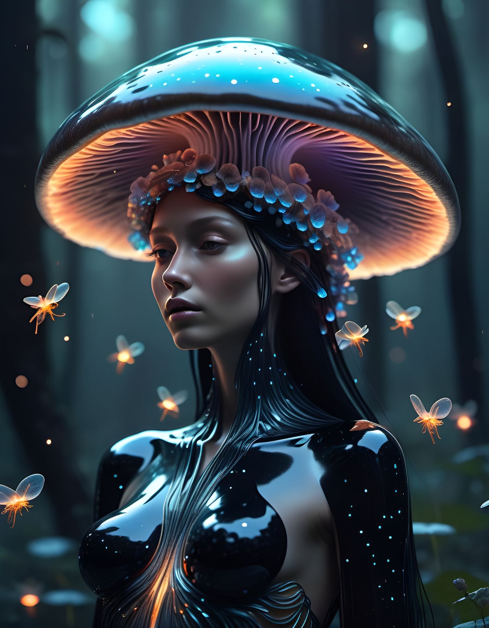 Mushroom Angel Goddess in a Sci-Fi Landscape