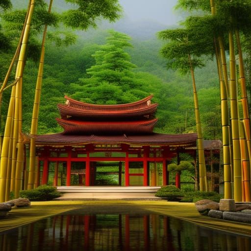 Japanese Temple in Bamboo Forest Concept Art