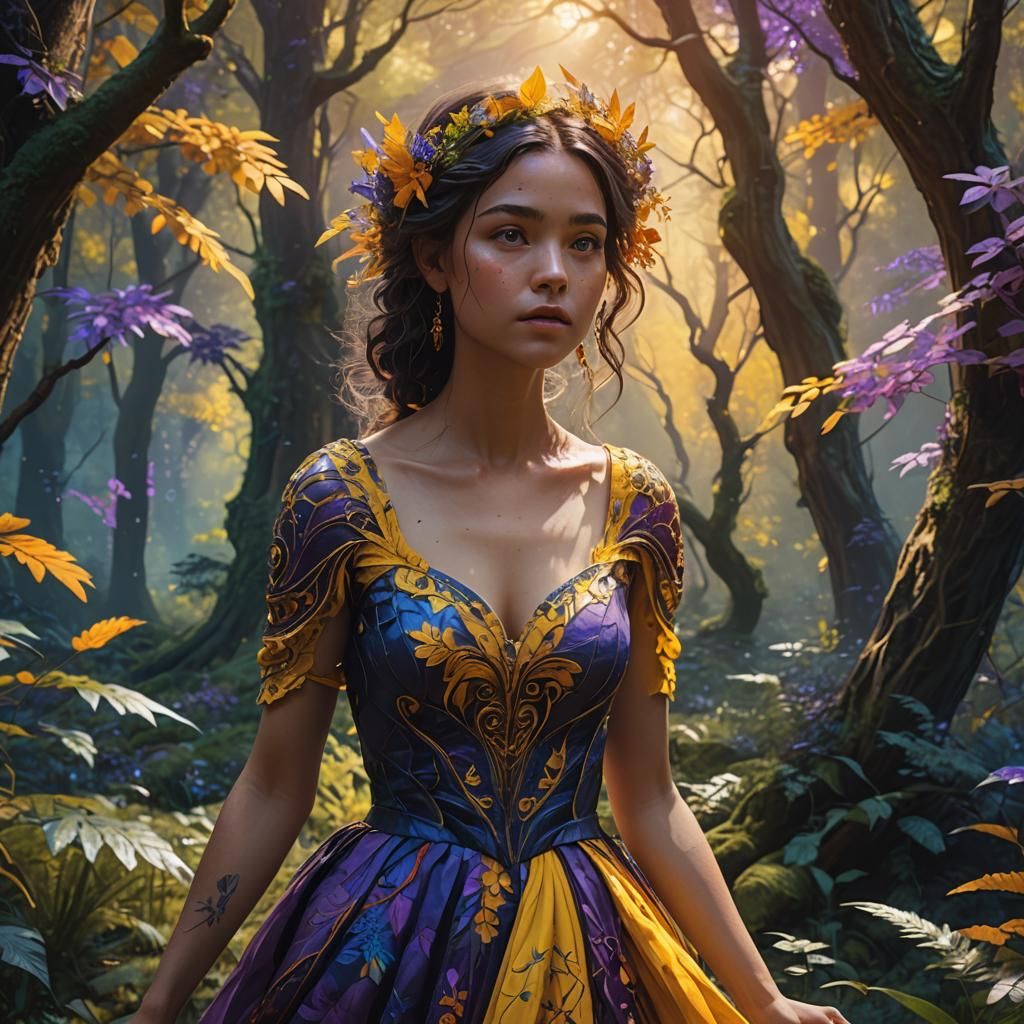 Dreamy Girl in Mystical Forest: Fantasy Concept Art