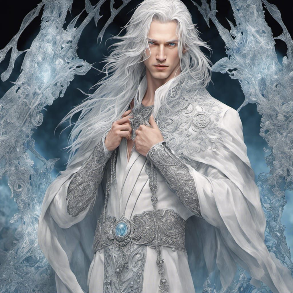 Striking Cryomancer with Ice-Blue Eyes in Hyperrealism