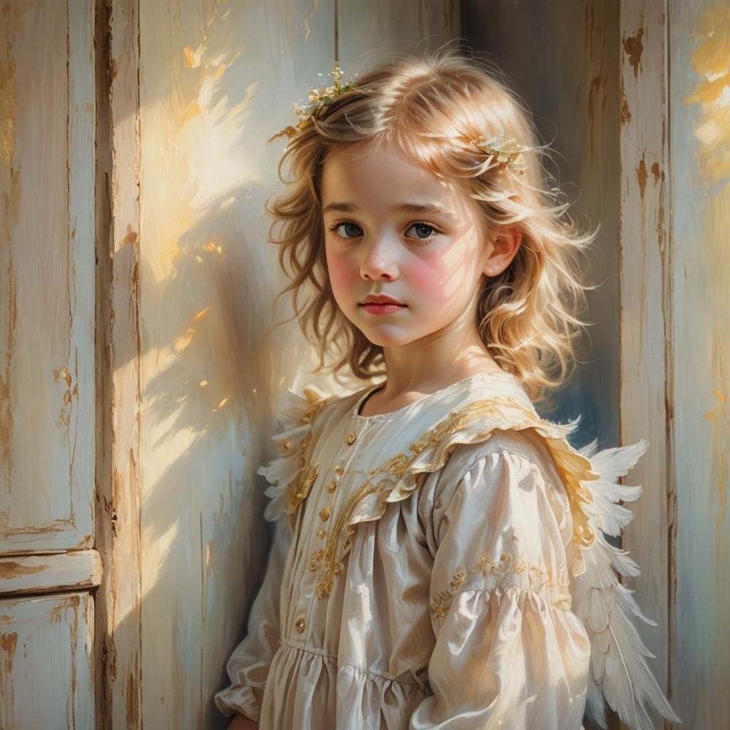 Ethereal Angel Portrait in Soft Pastel Oil Painting