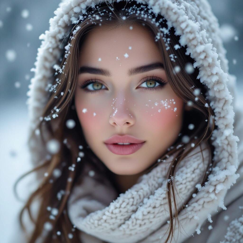 Frostbite Makeup Portrait with Falling Snow