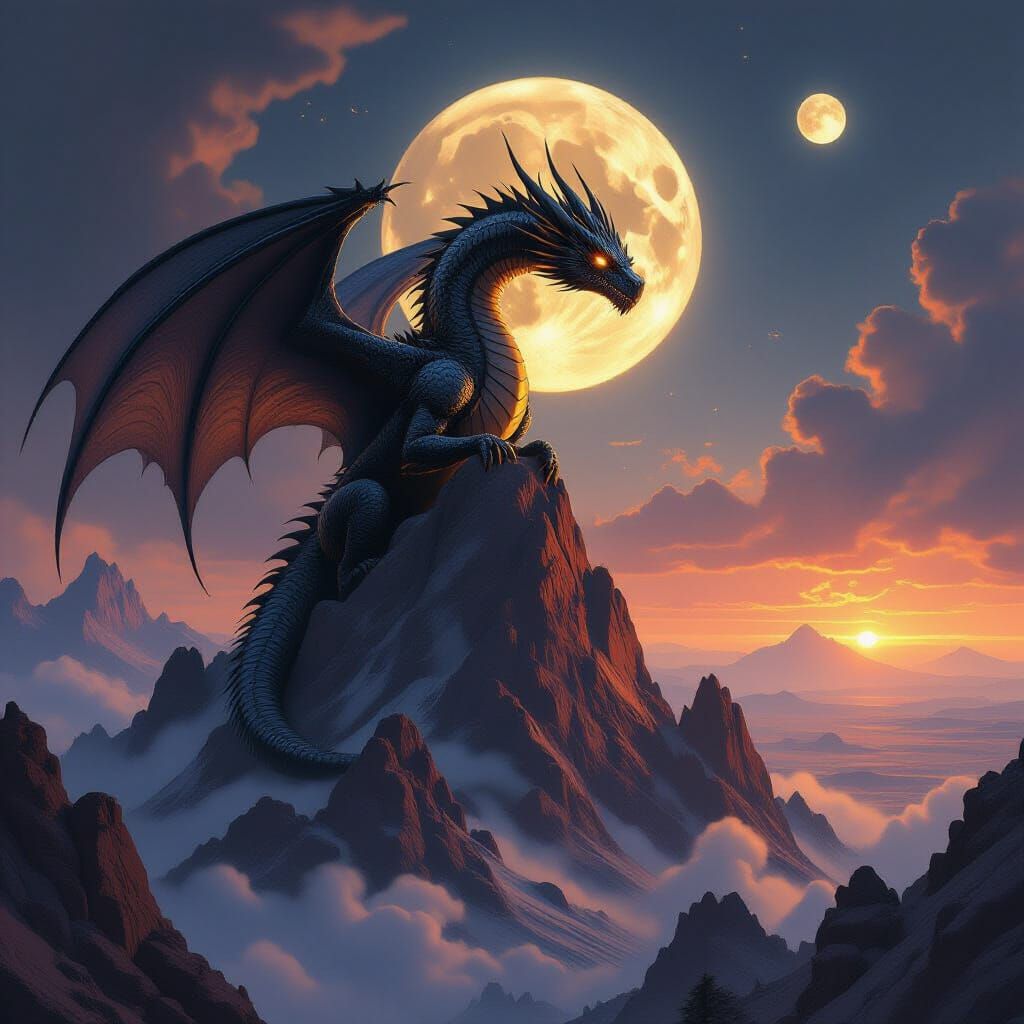 Ancient Dragon on Alien Desert Mountain Peak