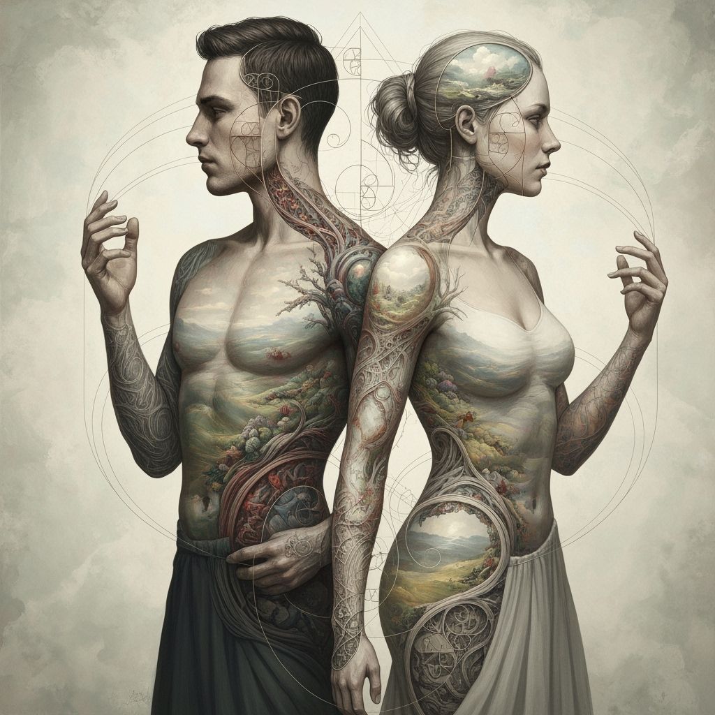 Ethereal Figures Intertwined in Dreamlike Mindscape