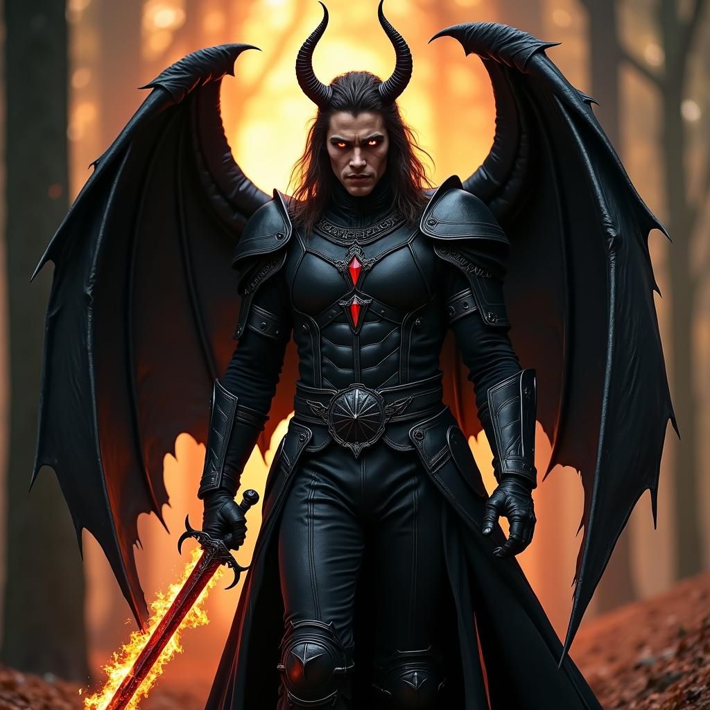 vampire/devil hybrid. Fiery amber eyes. a fiery aura around ...