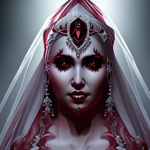 Translucent Bride Crying Blood: Dark Fantasy Portrait
